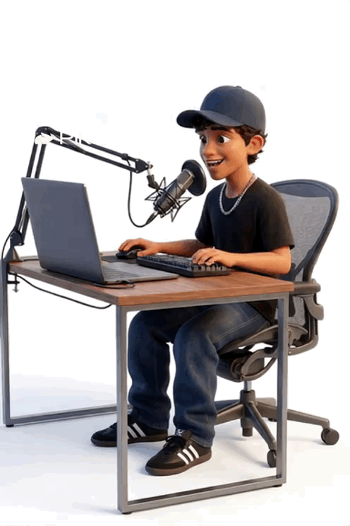 Elias recording Scripture at a microphone — animated illustration